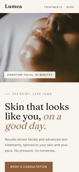 Lumea Skin Studio mobile homepage