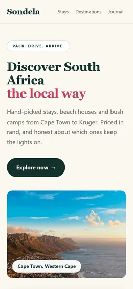 Sondela mobile homepage